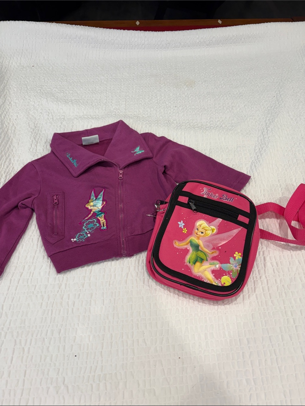 Disney Pink Tinker Bell Crossbody Bag with Purple Kids Jacket
Size 2T